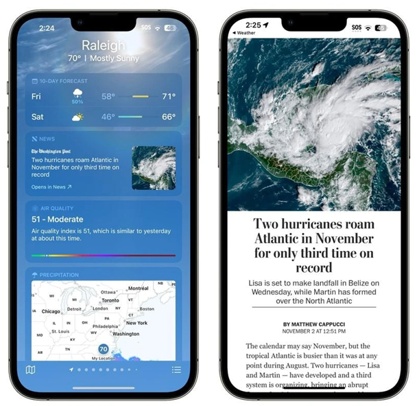 广陵苹果14维修分享iPhone 14手机如何看天气时顺带看新闻 
