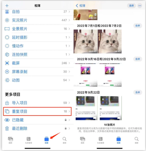 广陵苹果手机维修分享iOS 16 中相册重复项目功能使用方法 